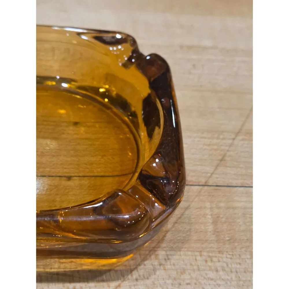 Vintage MCM Amber & Smoked Brown Glass Square Ashtray Set of 2